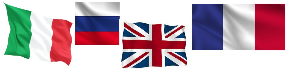 of the national flags of Italy, Russia, Great Britain and France