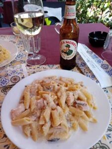 Classic pasta and Sicilian beer